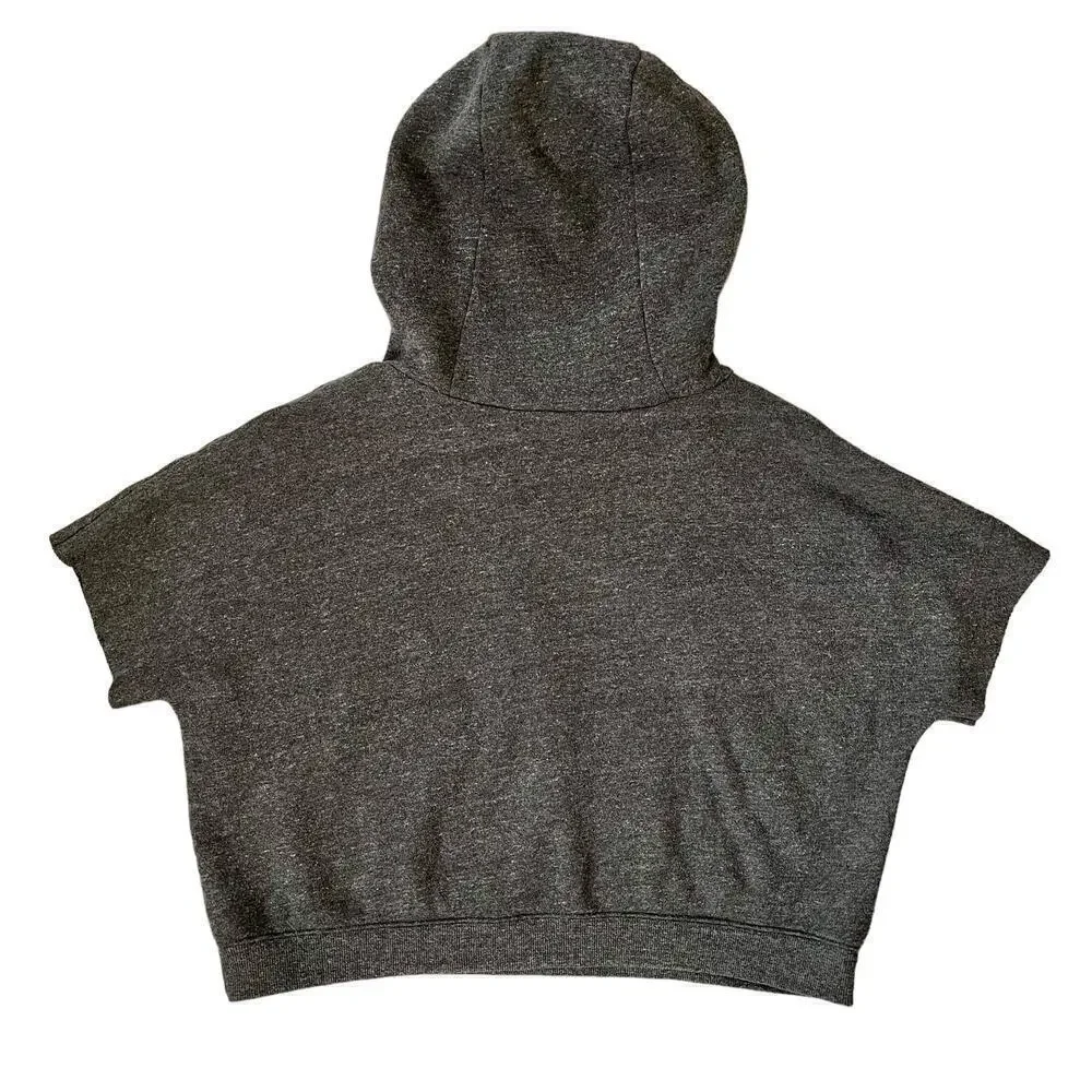 Alo Yoga Realm Short Sleeve Charcoal Gray Hoodie Top
